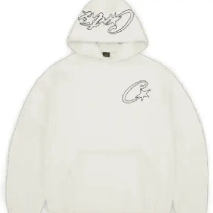 Corteiz Satin C Star Applique Hoodie Off WhiteB